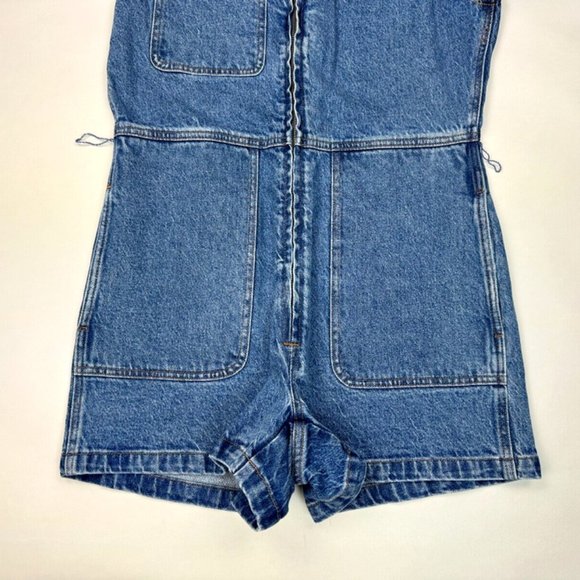 Madewell Zip-Front Denim Romper Women 6 NWT V-neck Pockets Sleeveless NE766‎ - Picture 3 of 12